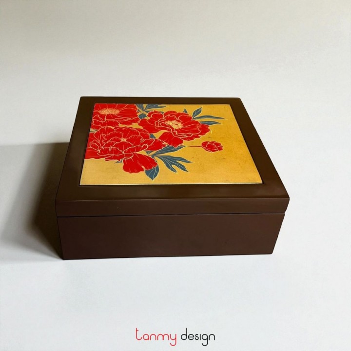 Hộp sơn mài chữ nhật vẽ hoa 20*25 cm ( các mẫu)